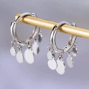 NEW 925 Sterling Silver Circle Coin Hoop Earrings